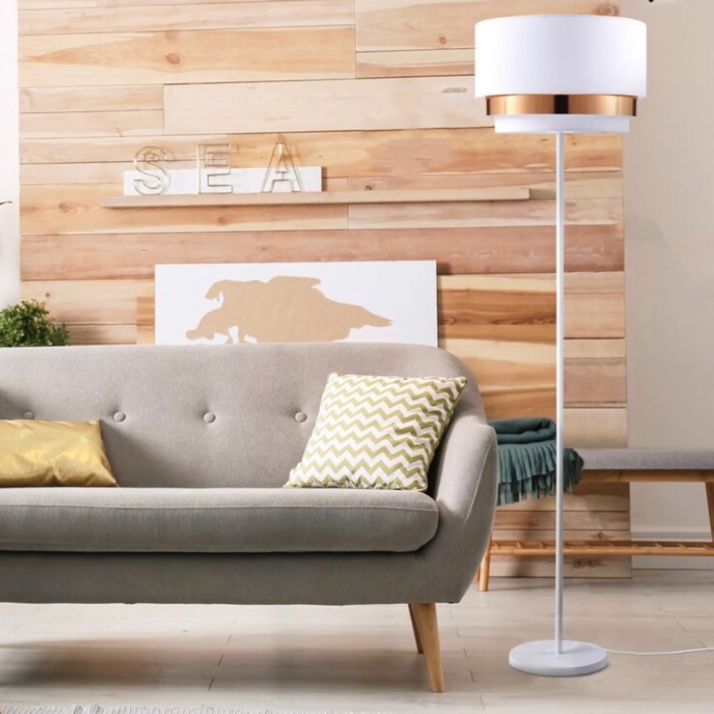 White Floor Lamp with White and Copper Shade